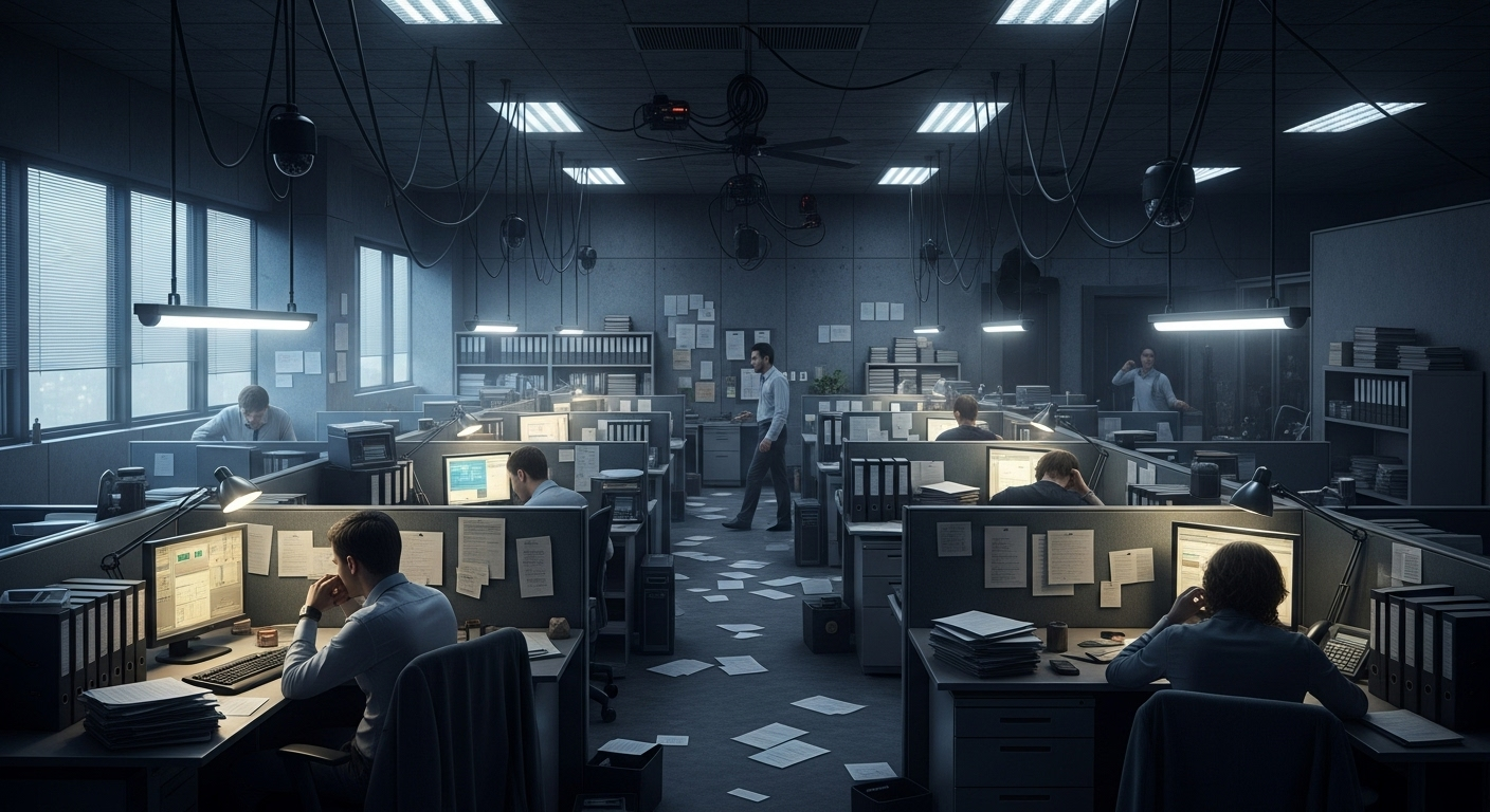 Dystopian office environment - frustrated workers
